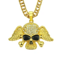 icey iced out angel wings skull pendant necklaces for men cuban link chain trendy charms mens jewelry women hip hop jewelry gift