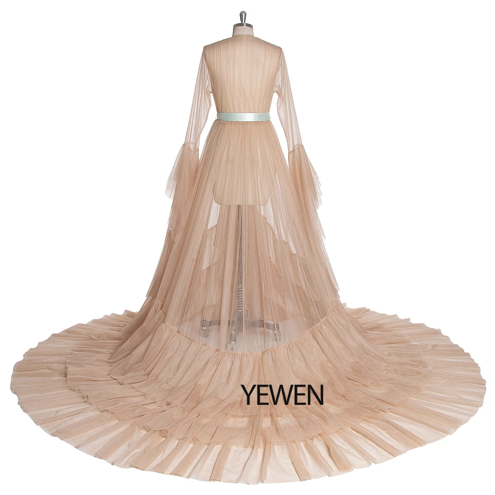 Зеленое, с длинным рукавом вечернее платье вечерние платья Robe De Soiree Формальные Выпускные платья пояс Топ вечерние платья YeWen фотография платье