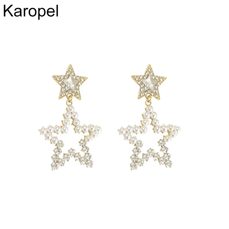 

Japanese and Korean classic double star pendant earrings 2021 new arrival high quality women's geometric crystal earrings
