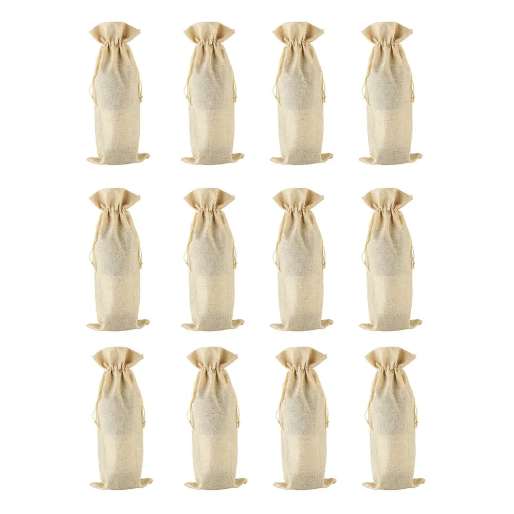 

12pcs Rustic Jute Burlap Wine Bags Drawstring Wine Bottle Covers Reusable Bottle Wrap Gift Package Wine Bags Party Supplies