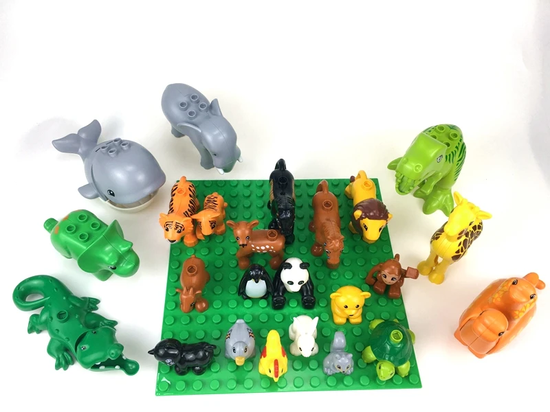 Duplo фигурки животных модели динозавров Льва слона Кита пингвина строительные