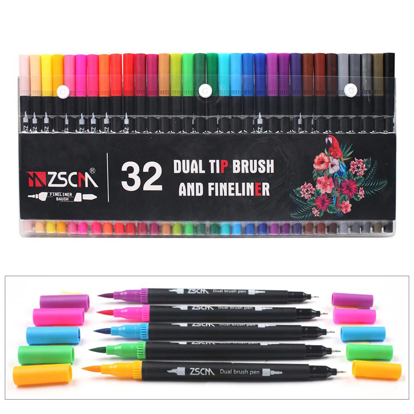 

32Pcs Dual Tip Brush Paint Fineliner Marker for Adult Calligraphy NON-TOXIC