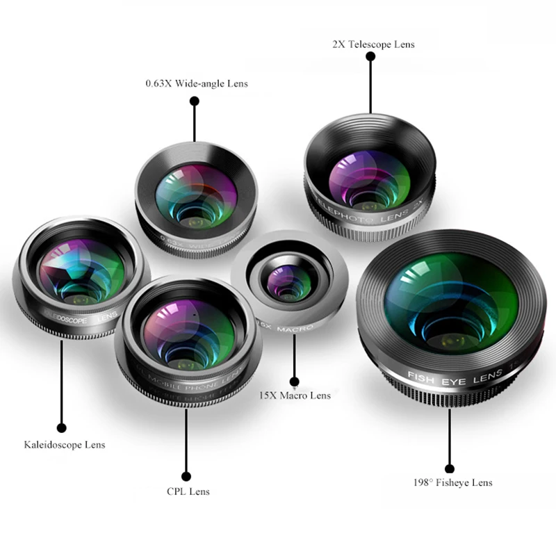 Объектив камеры телефона 6 в 1 комплект объективов сотового для Iphone и Android