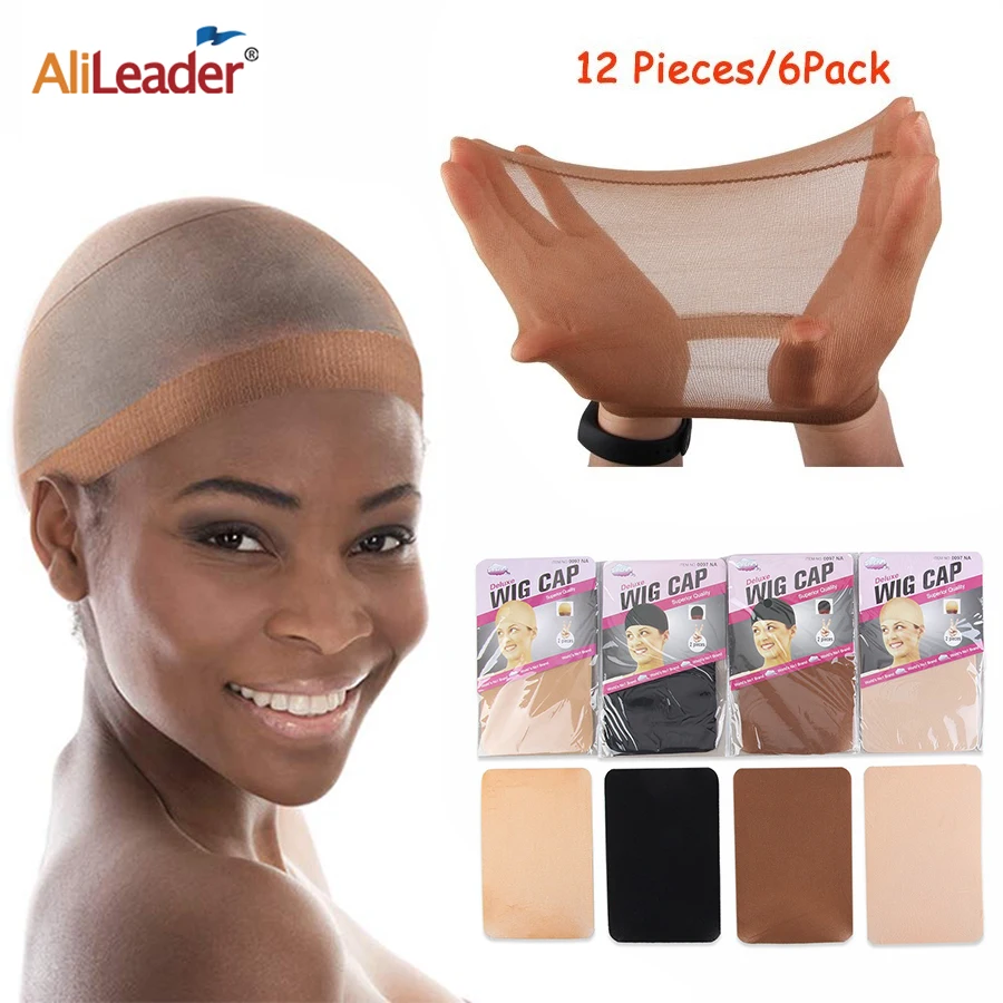 

Stocking Wig Cap 12Pcs Brown/Black/Beige/Coffee Mesh Wig Cap Net Closed End Hair Mesh Net Wig Caps Liner Weaving Caps For Women