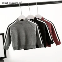 mudkingdom boy pullover sweater slim solid crew neck long sleeve fleece tops kids casual slash bar clothes for autumn winter