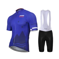 2021 slovenia new summer blue cycling jersey set men bike road mountain race tops bicycle wear bib short breathable 9d gel