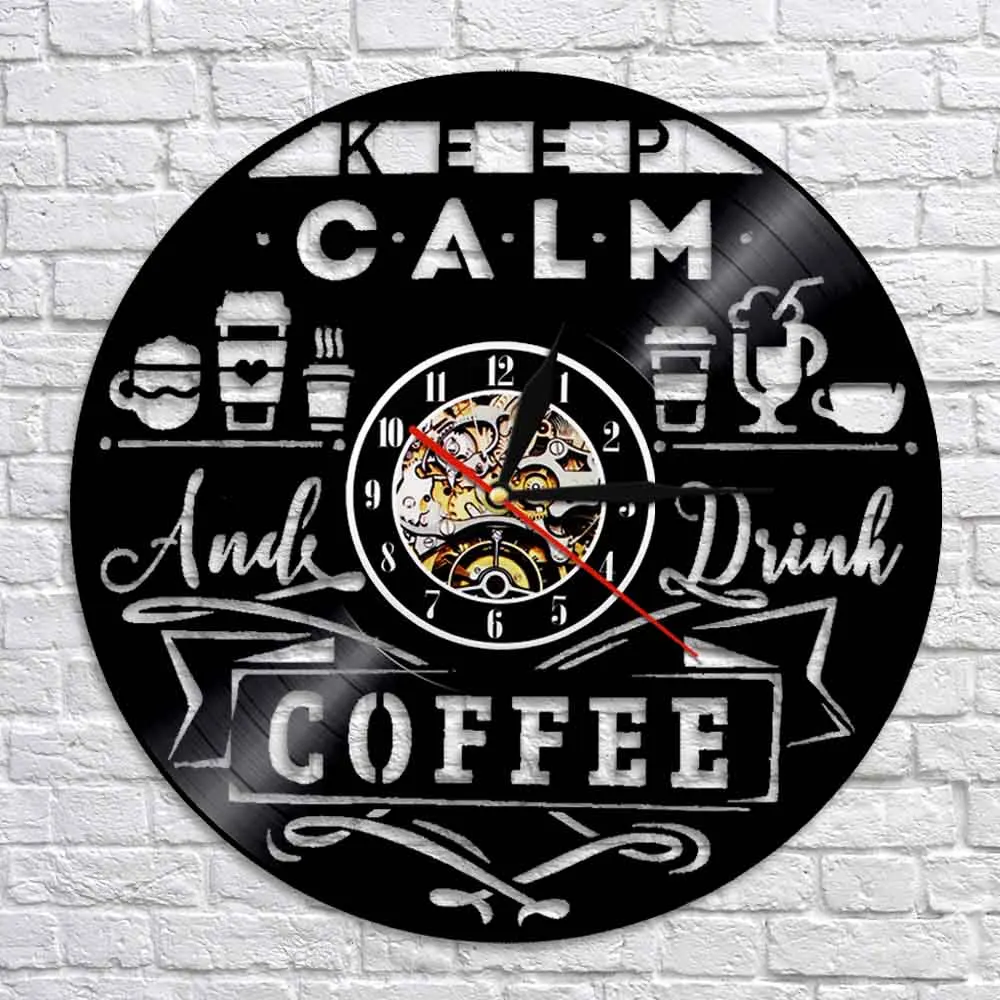 Виниловые часы Keep Calm and Drink coffee классические настенные с логотипом кофейного дома