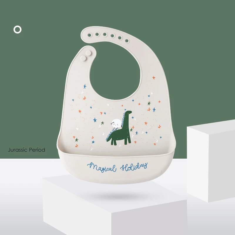 

Accessories Cute Cartoon Print Silicone Baby Bib Adjustable Infant Burp Cloth for Drooling
