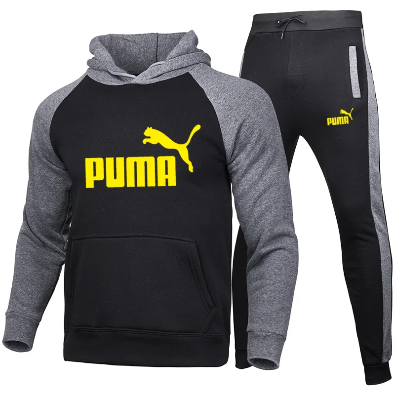 

2021 new hot sale sportswear men's two-piece hoodie + pants sportswear color matching casual suit
