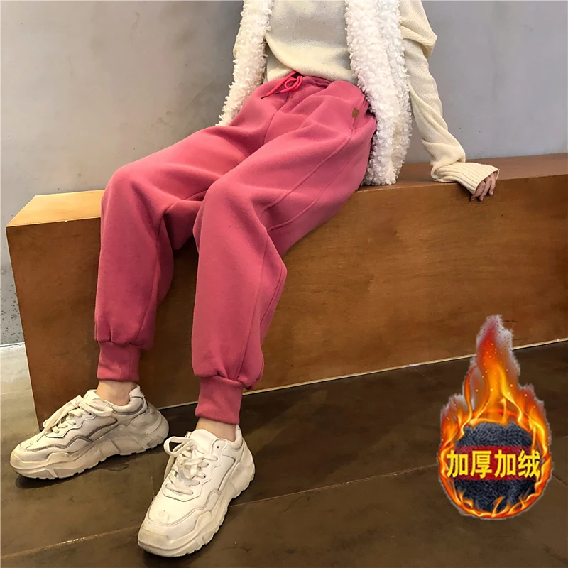 

HED Winter Warm plus size sport women Pants Plus Velvet thick Drawstring Sweatpants loose Fashion Joggers Harem trousers