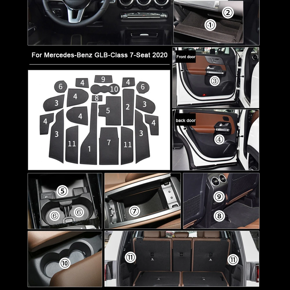 

Car Door Groove Mat ForMercedes-Benz GLB-Class 7-Seat 2020 PU Leather Car Anti Slip Mat Cup Pad Interior Accessories