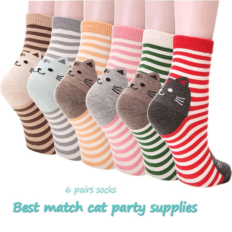 6 pairs socks 6 пар носков кошка вечеринка в честь Дня Рождения подарок для девушки мультфильм животных милые повседневные хлопковые новые носки для лодок вечерние подарки на Рождество - Цвет: 6 pairs socks