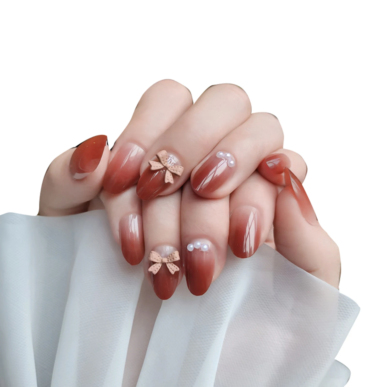 

24pcs Jelly Long Nail Piece Adhesive Round Tip Manicure Patch with Decor Gradient False Nails Save Time Nail Patch BFC99