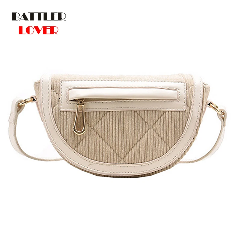 

Fashion Corduroy Saddle Handbag for Women 2021 Brand Designer Ladies Crossbody Bags Luxury Designer Female Casual Shopping Purse