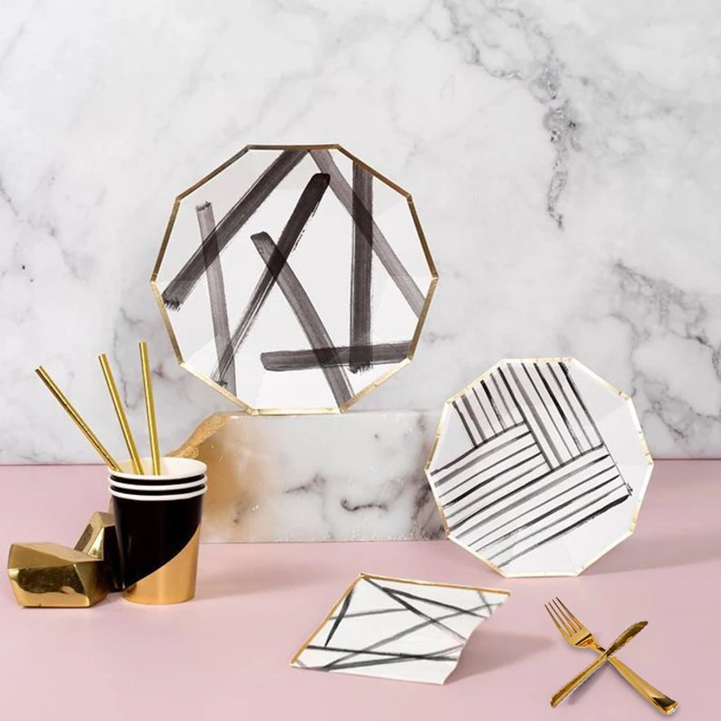 Столовые приборы из соломы и фольги черного золотого цвета | Дом сад