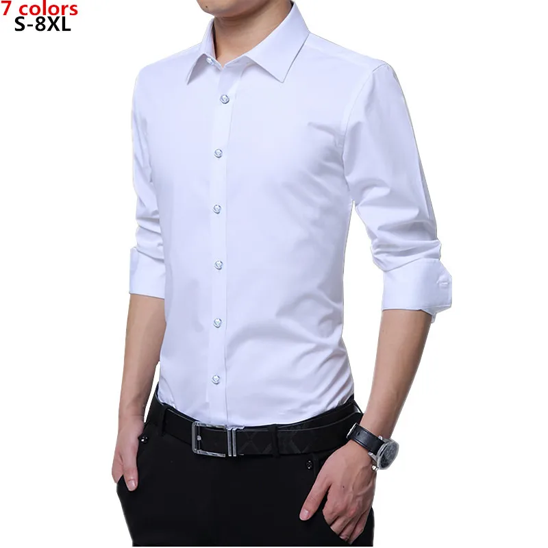 

Brand Casual Social Formal Shirt Men Long Sleeve Shirt Business Slim Office Shirt Male Cotton Mens Dress Shirts White 7XL 8XL
