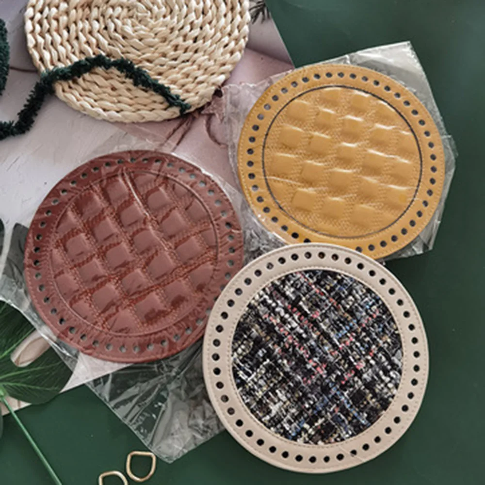 

Round Bottom Knitting PU Leather Women Bags Handmade DIY Bag Accessories DIY Crochet Bag Bottom 18*18cm