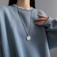 king shiny hip hop smiley face choker necklace silver color titanium steel multi layers clavicle necklace birthday gift for girl