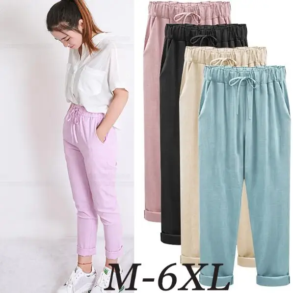 Летние женские штаны шаровары с высокой талией свободные прямые брюки большого