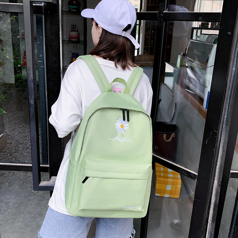 Холщовый женский рюкзак сумка на плечо с вышитыми ромашками школьная для девочек