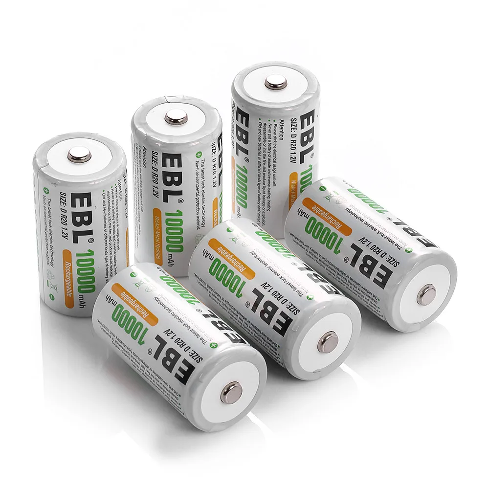 EBL 10000mAh D-Size Rechargeable-Battery D Size NI-MH Rechargeable Batteries With Battery Charger | Электроника