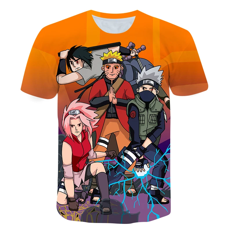 Konoha T-shirt Print Round Neck Short Sleeve Boys Girls Top Japanese Anime Harajuku Street Fashion Shirt Kids