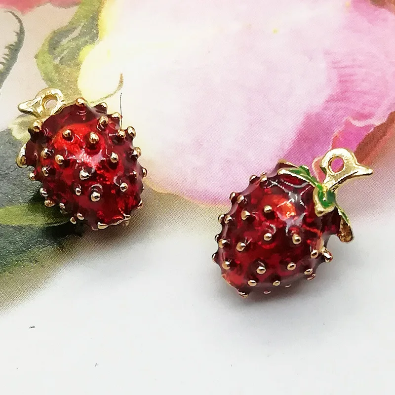 10 шт./лот модные ювелирные изделия золотого цвета тон 11x17 мм эмаль форма клубники