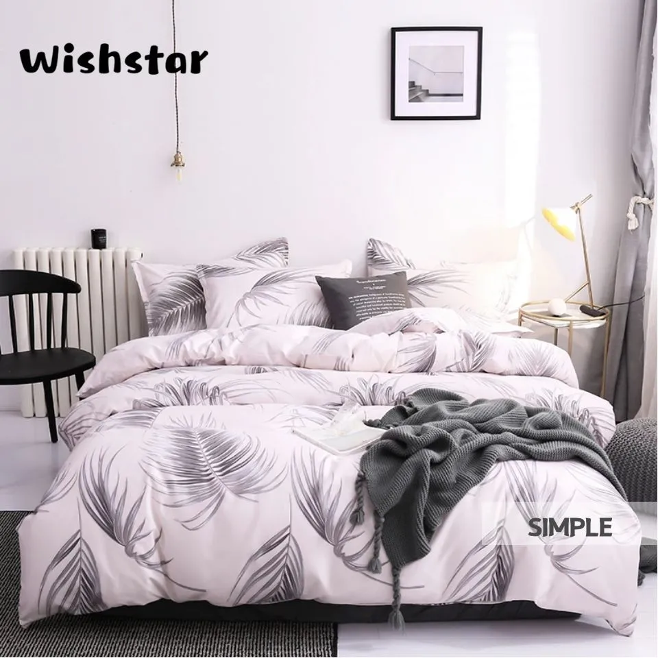 Комплект постельного белья в скандинавском стиле с розовыми листьями для