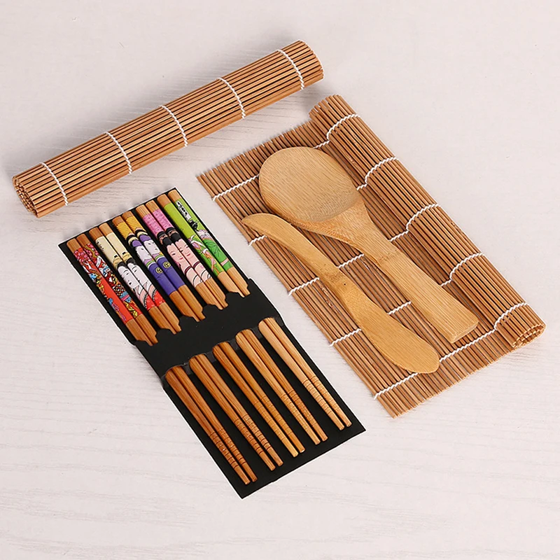 

13Pcs/set DIY Bamboo Sushi Maker Set Sushi Curtain Rice Sushi Making Kits Roll Cooking Tools Chopsticks Spoon Sushi Blade New