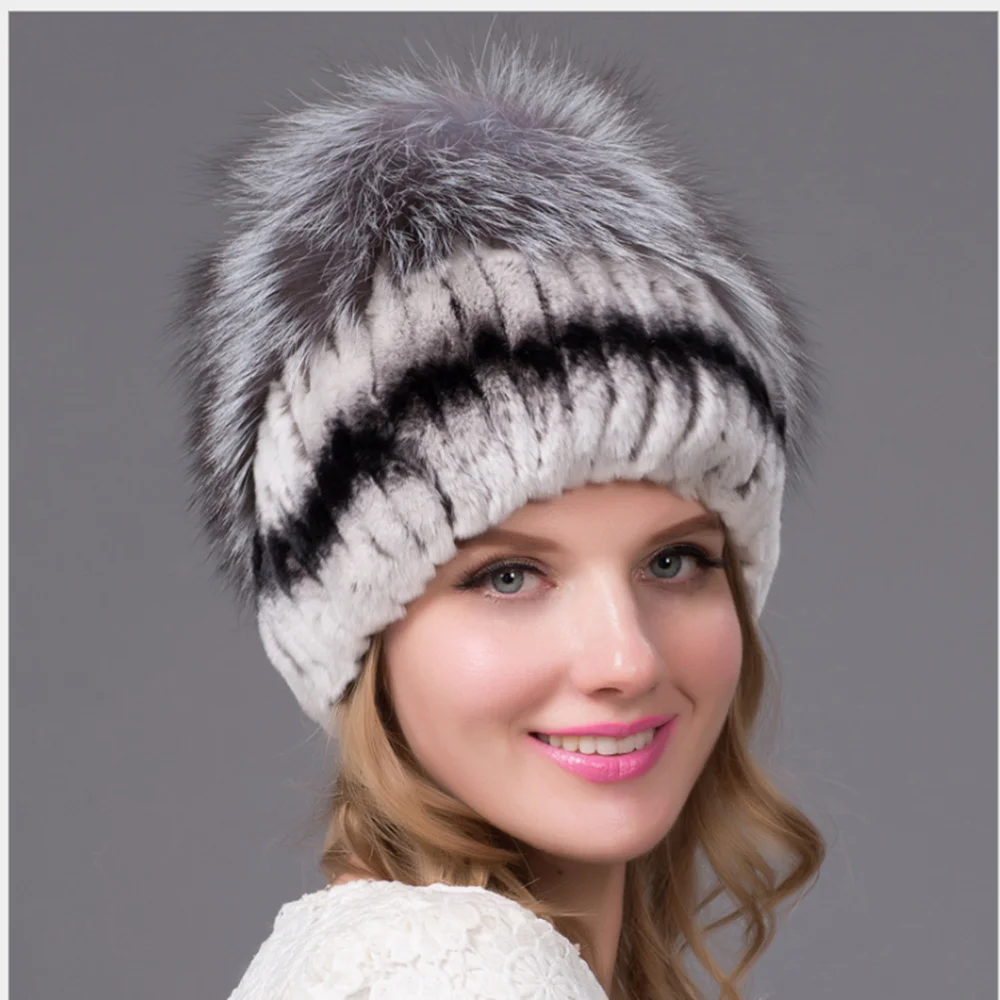 

Русская женская шапка, зимняя, теплая, роскошная, из лисьего меха, шапочка ручной работы, вязаная, женская шапка, настоящий мех кролика