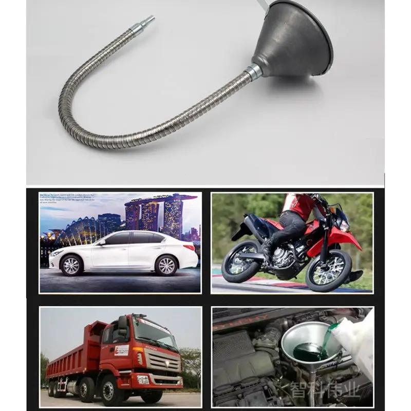 

New Metal Oil Motorcycle Car Quad Boat Oil Funnel With Long-flexi Hose Pipe