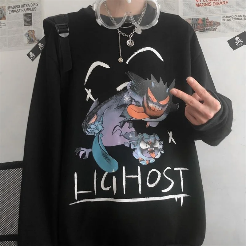 

Women Harajuku Anime Crewneck Sweatshirt Oversized Hoodie Gothic Streetwear Hip Hop Long Sleeve Goth Tops Alt Kpop Clothes 2021
