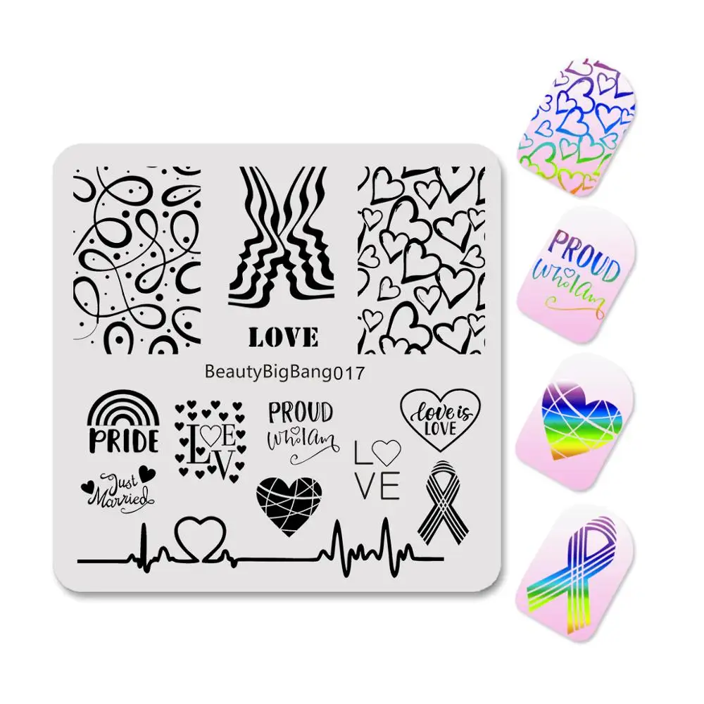 BeautyBigBang 6*6 см пластины для стемпинга ногтей гордыня гомосексуальные любовь радужные квадратные пластины для дизайна ногтей аксессуары для ногтей шаблон BBB017