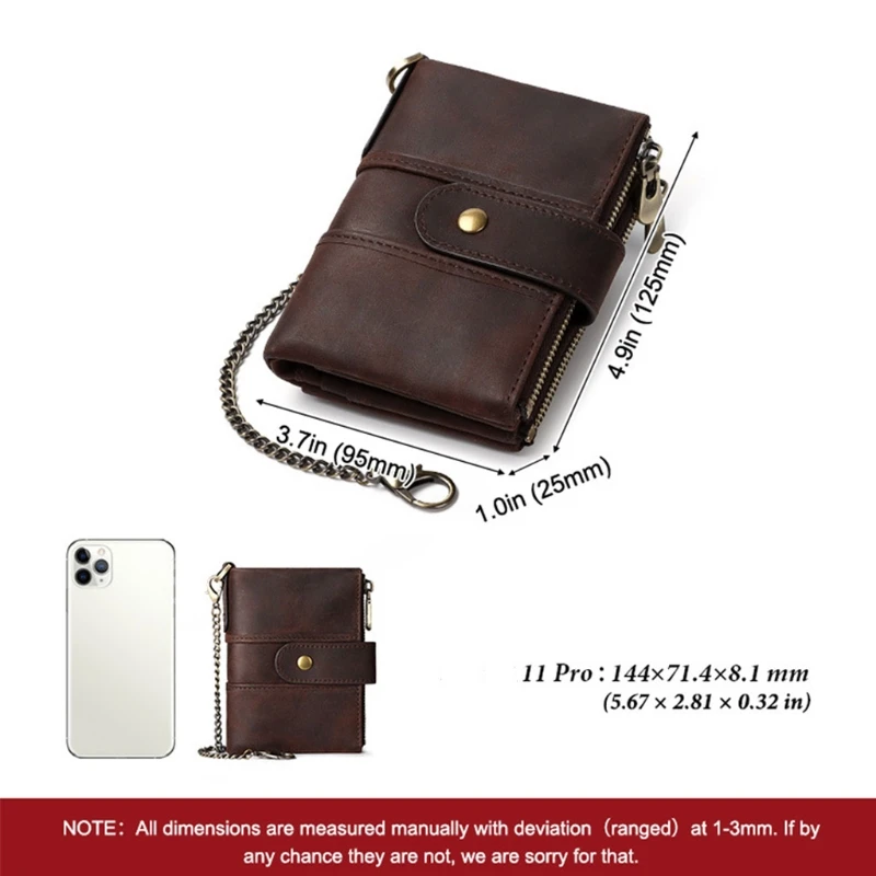 

Leather Wallet for Men with Anti Theft Chain RFID Blocking Hasp Bifold Multi Card Holder Large Capacity Coin Pocket