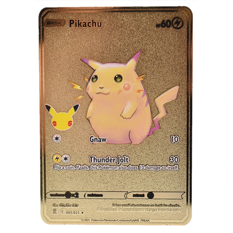 

Pokemon Gold Metal Card Game Anime Battle Fire-breathing Dragon Pikachu 25th Anniversary Collection Action Figure Children's Toy