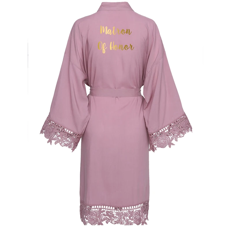 mauve matron honor YUXINBRIDAL, новинка, темно-синее однотонное хлопковое кимоно, халаты с кружевной отделкой, женский свадебный халат для невесты, халат, одежда для сна, белое платье для подружки невесты - Цвет: mauve matron honor