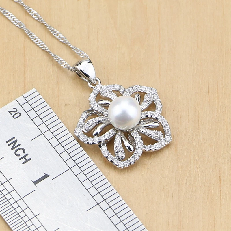 Цветок 925 стерлингового серебра ювелирные изделия пресноводный жемчуг с