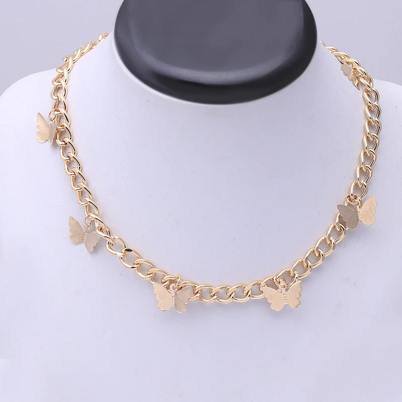 

Punk Style Gold Color Cherry Lock Cross Butterfly Choker Necklaces for Women Heart Chunky Chain Necklaces 2020 Fashion Jewelry