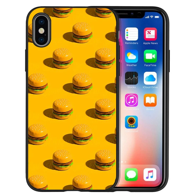 Черный силиконовый чехол с гамбургером для телефона iPhone 13 12 XR XS Max 5 5S SE 2020 6 6S PLUS 7 8 X