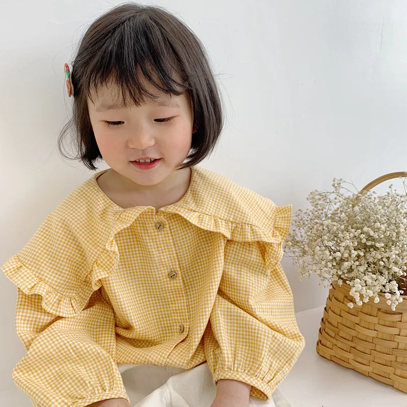 Весенние модные рубашки в клетку для маленьких девочек хлопковая рубашка с