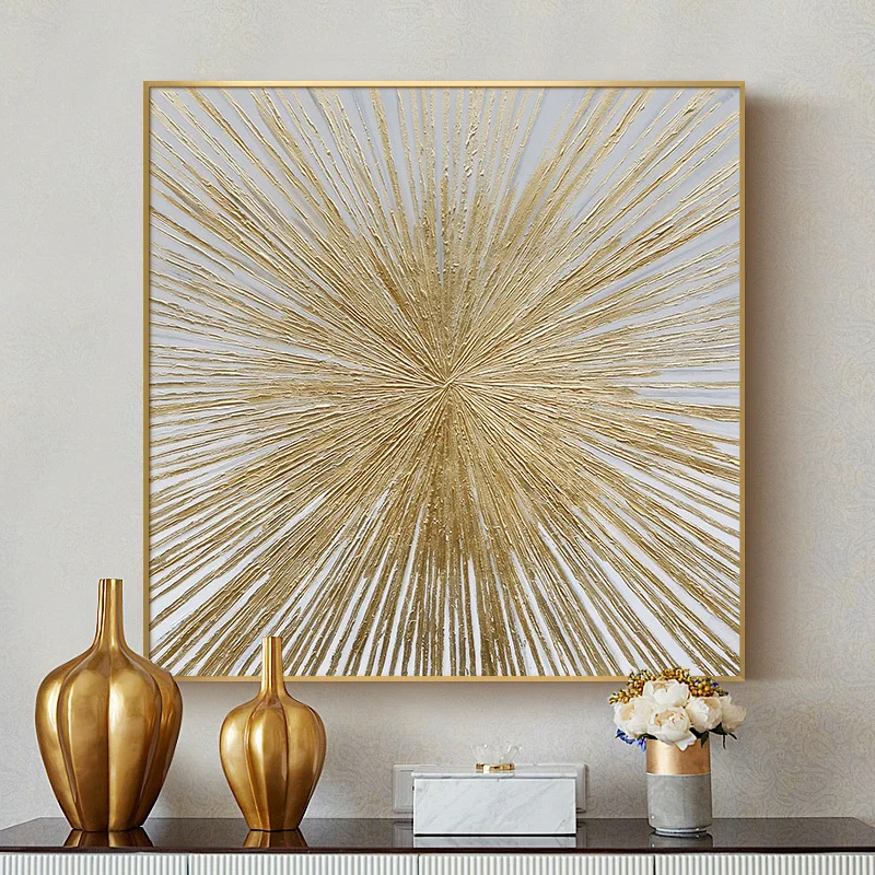 Hand-Painted Gold Foil Oil Painting Modern Light Luxury Decorative Painting Living Room Restaurant Painting Model Room Painting
