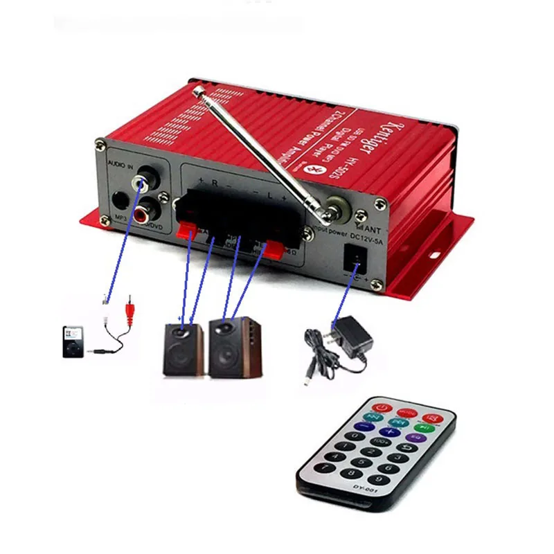 Красный Автомобильный аудиоусилитель Bluetooth цифровой Hi-Fi аудио усилитель