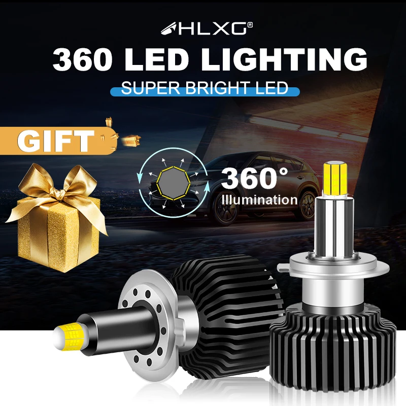 Hlxg 9012 HIR2 360 светодиодный Противотуманные фары H11 H1 H8 H9 H7 H4 фар hb4 hb3 9005 9006 12V 6000K Turbo