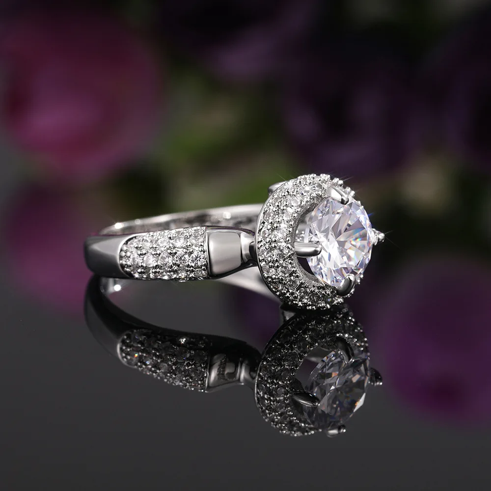 

Luxury Female White Crystal Stone Ring Promise Silver Color Wedding Rings For Women Vintage Bride Round Zircon Engagement Ring