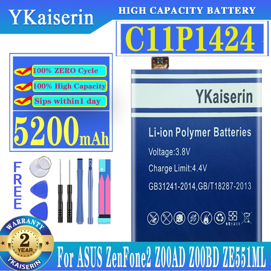 Аккумулятор ykaisin C11P1424 5200 мАч для телефона Asus ZenFone 2 ZenFone2 Z00AD Z00BD ZE551ML ZE550ML | Мобильные
