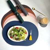 3 sets creative nordic style oval leather placemat coaster set waterproof and oil proof heat insulation pad home hotel placemat