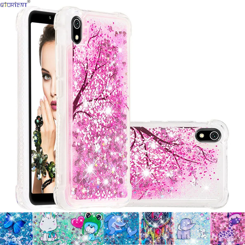 Милый Блестящий Жидкий чехол для Xiao mi Red mi 7A 6A 5A 4A 6 5 4X Блестящий динамический песок бампер крышка xiomi xaomi Red mi 4 5 6 7 A X