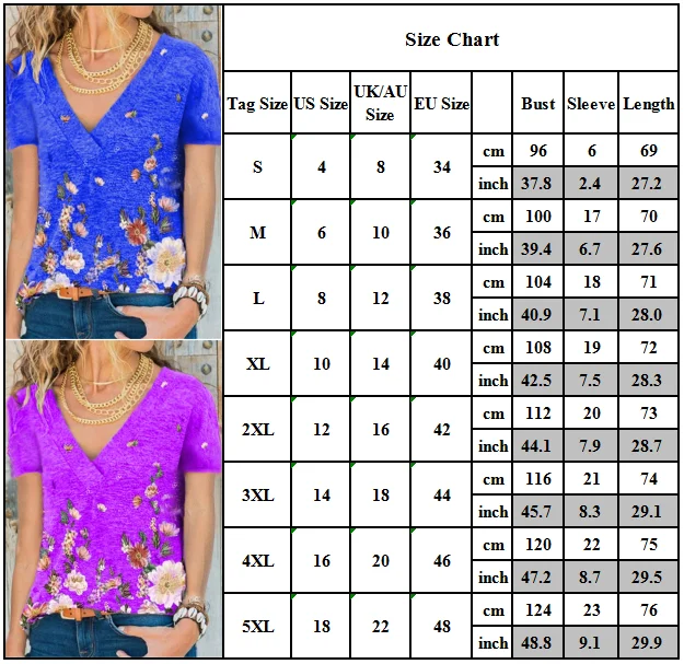 

Womens Ladies V Neck Short Sleeve Floral Print T-Shirt Blouse Tops Casual Summer