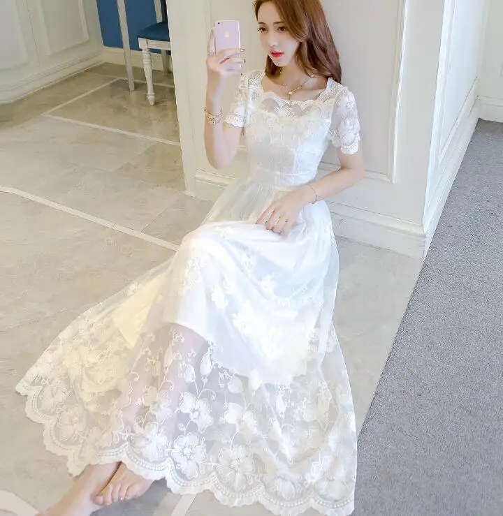 Новое летнее модное высококачественное корейское длинное женское платье с