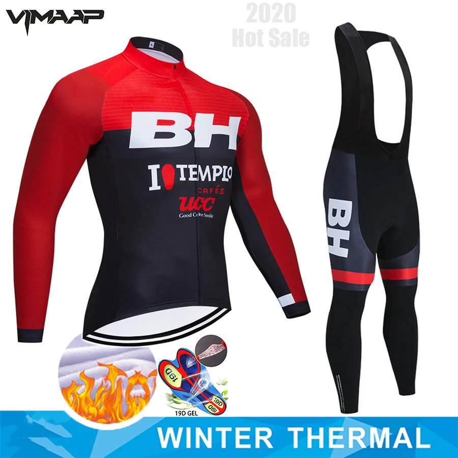 

Winter BH TEAM cycling jersey 19D Bike Pants Sportswear men Long sleeves Ropa Ciclismo Thermal Fleece bicycling Maillot Culotte